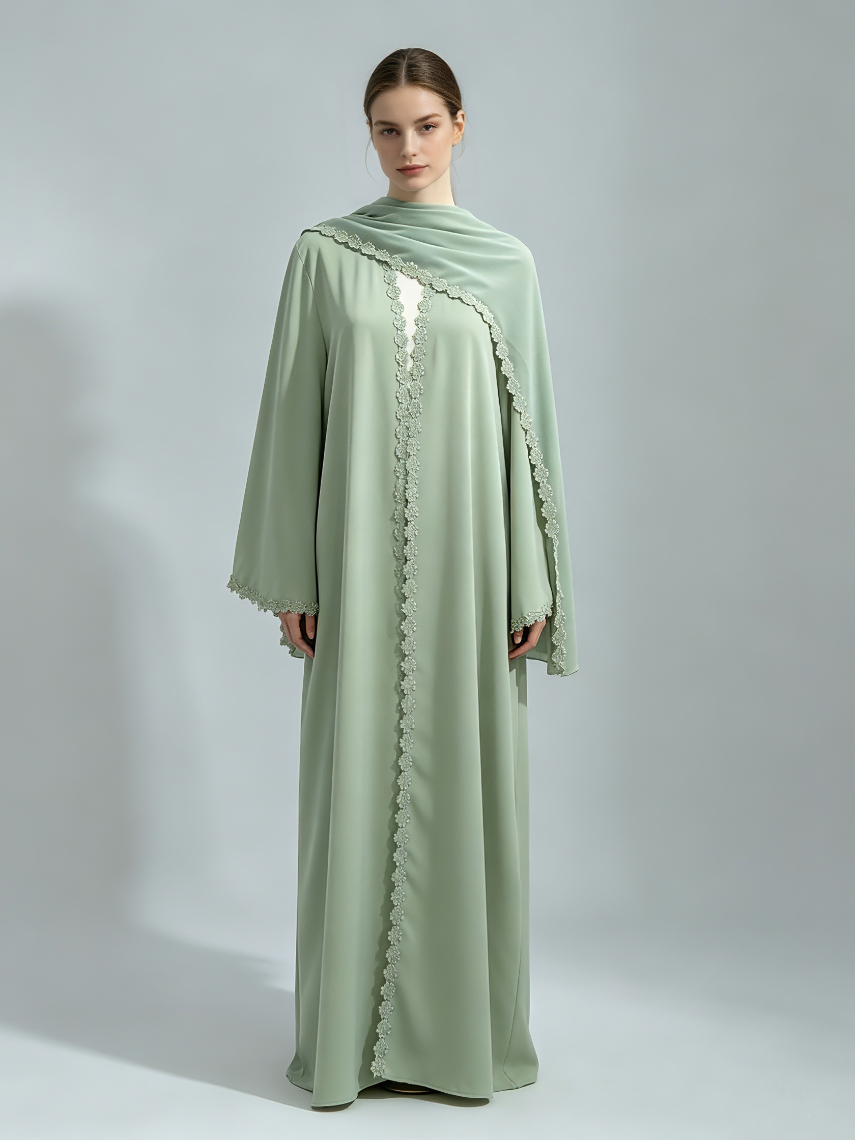TWOTWINSTYLE Spliced Floral Lace Long Sleeve Minimalist Dress