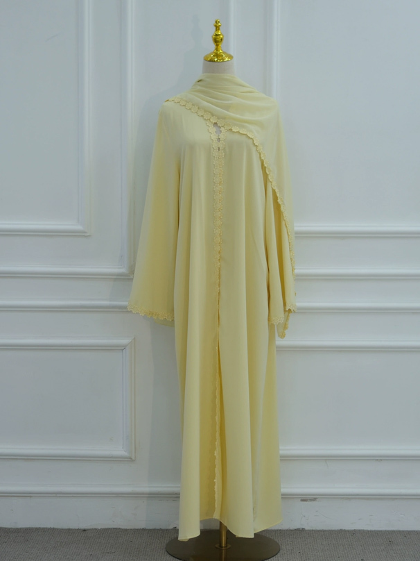 TWOTWINSTYLE Spliced Floral Lace Long Sleeve Minimalist Dress