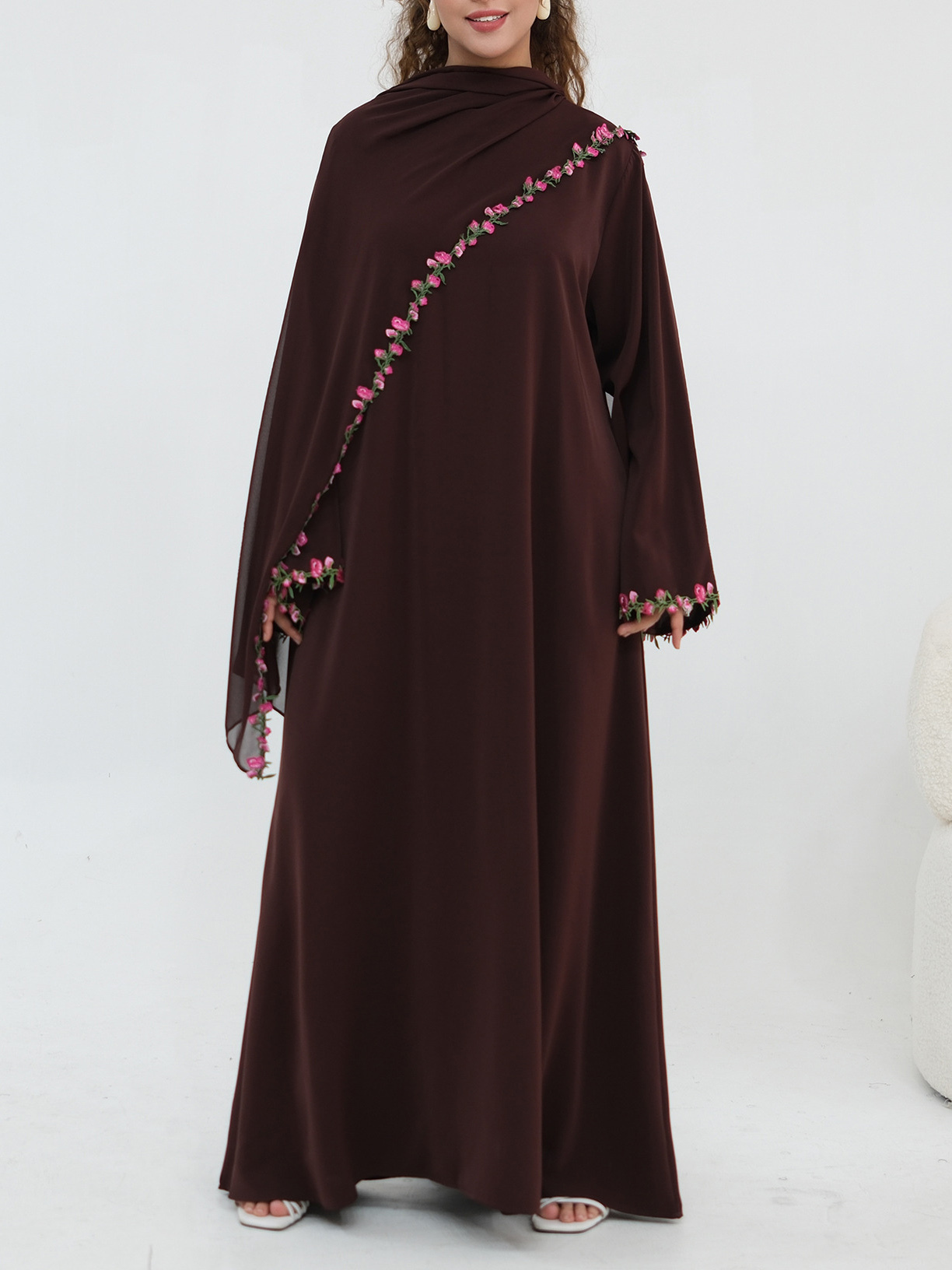 TWOTWINSTYLE Stand Collar Long Sleeve Patchwork Flower Tunic Elegant Dress