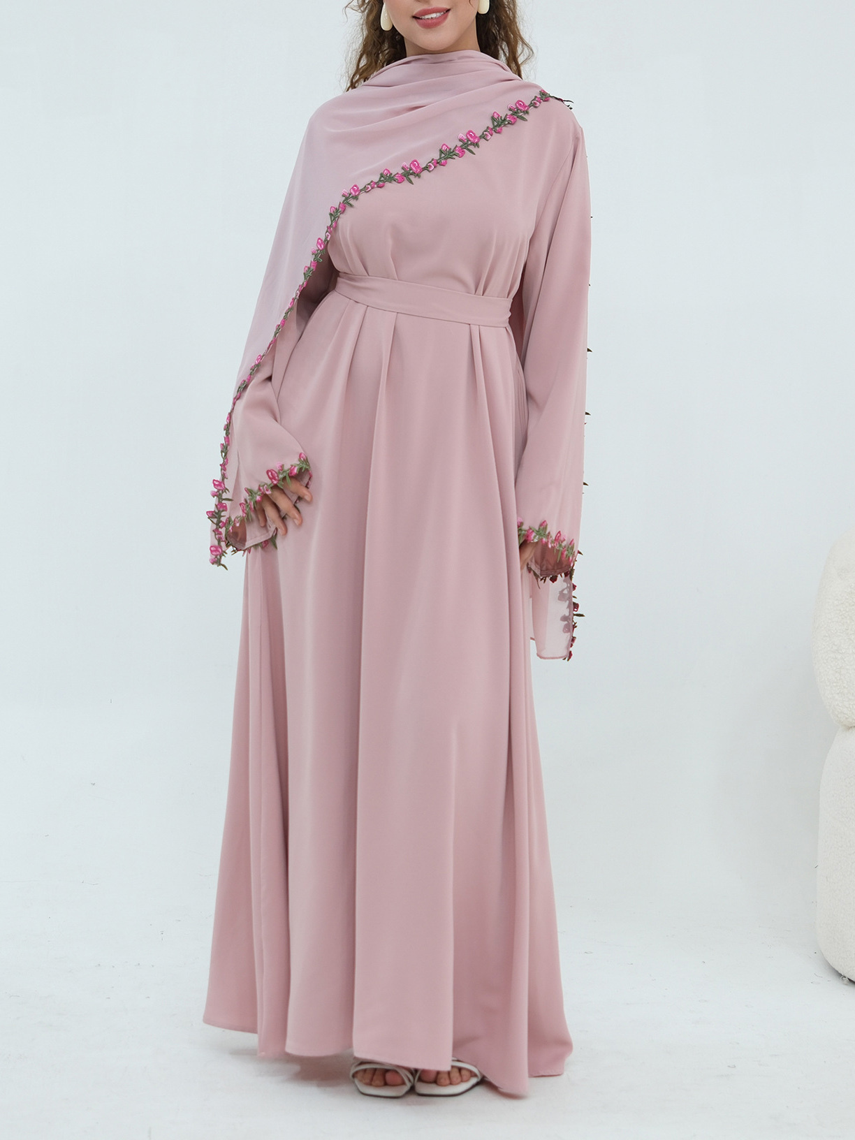 TWOTWINSTYLE Stand Collar Long Sleeve Patchwork Flower Tunic Elegant Dress