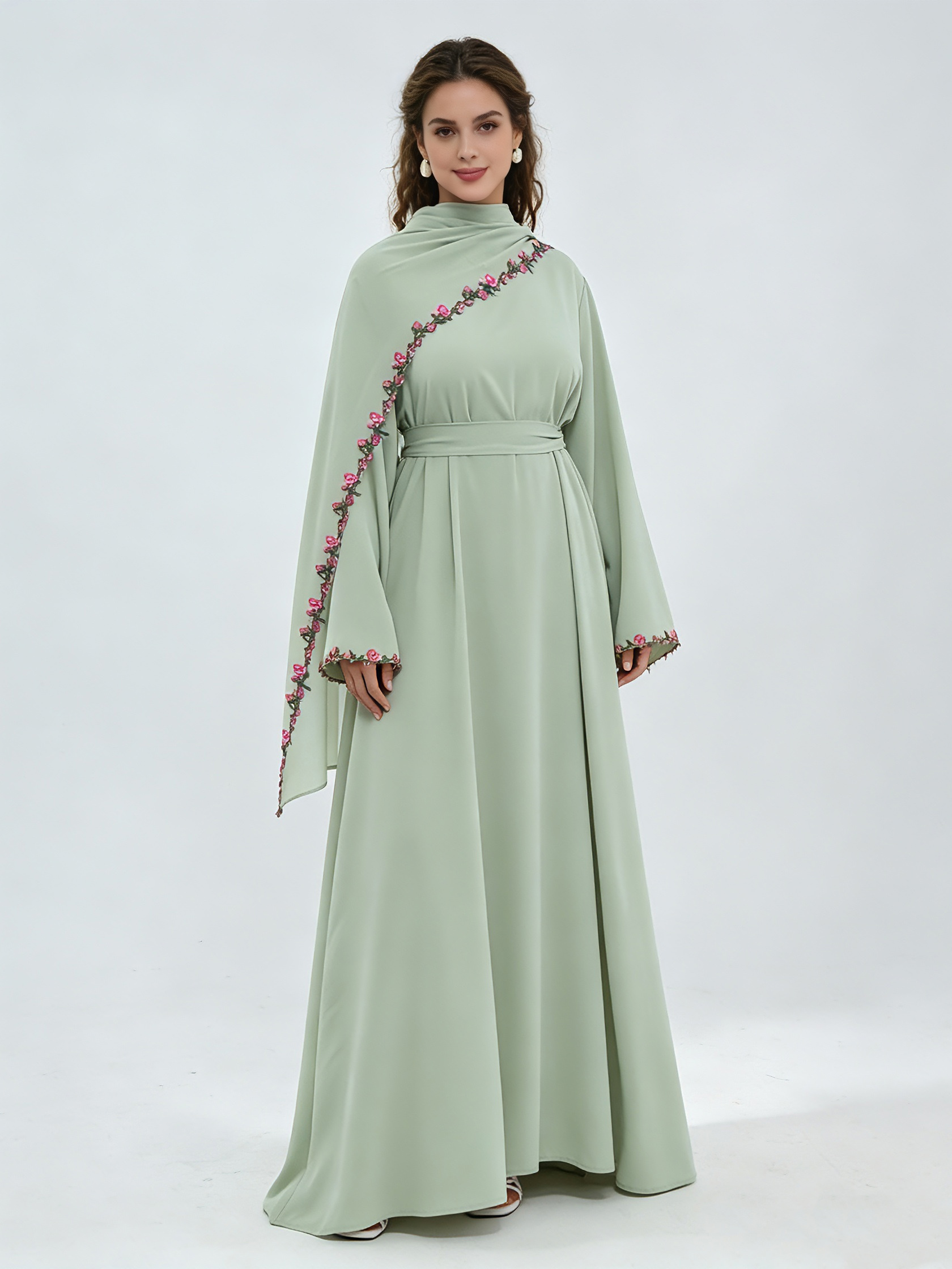 TWOTWINSTYLE Stand Collar Long Sleeve Patchwork Flower Tunic Elegant Dress