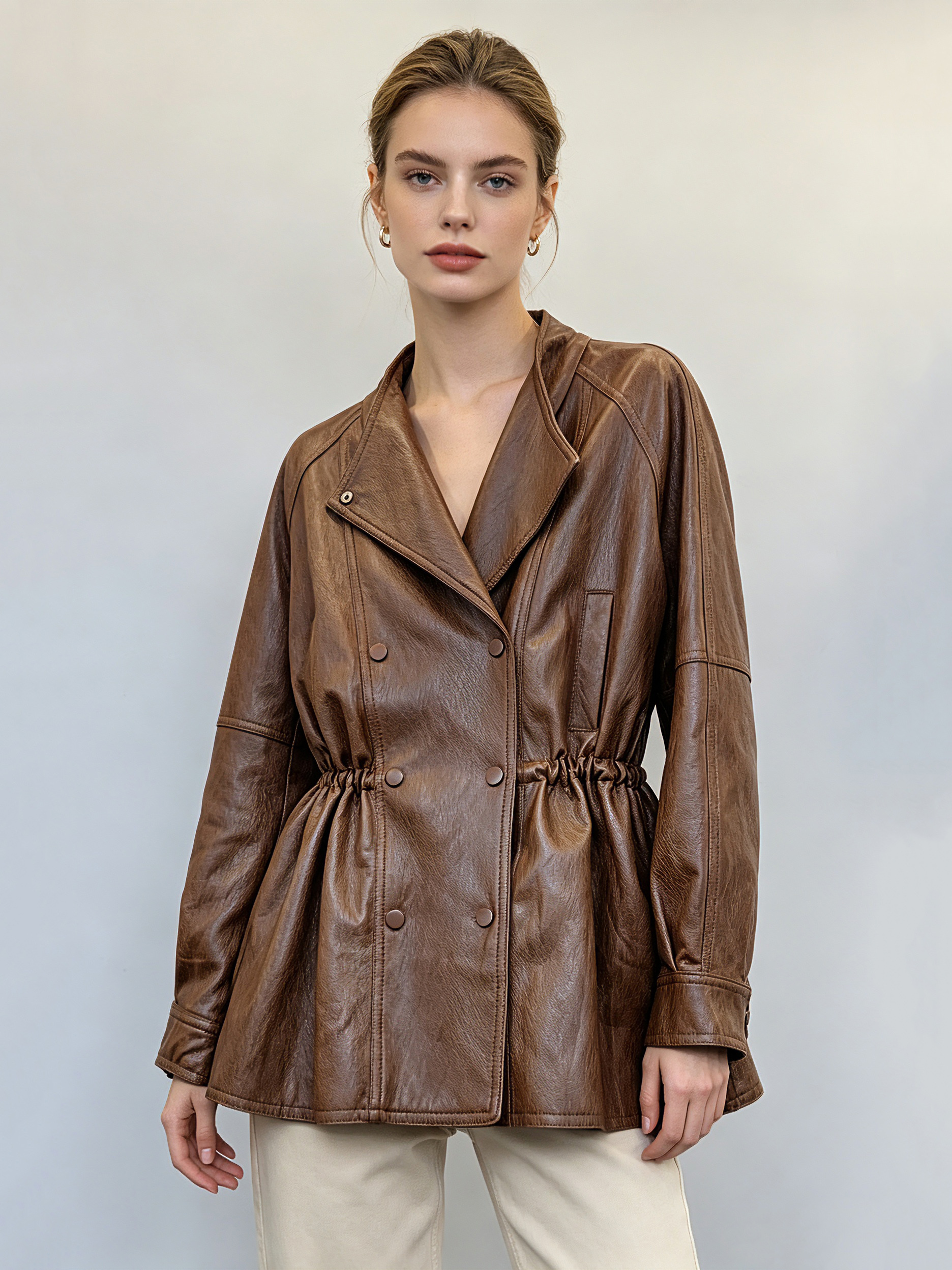 TWOTWINSTYLE Lapel Long Sleeve Tunic Patchwork Double Breasted Design Jacket