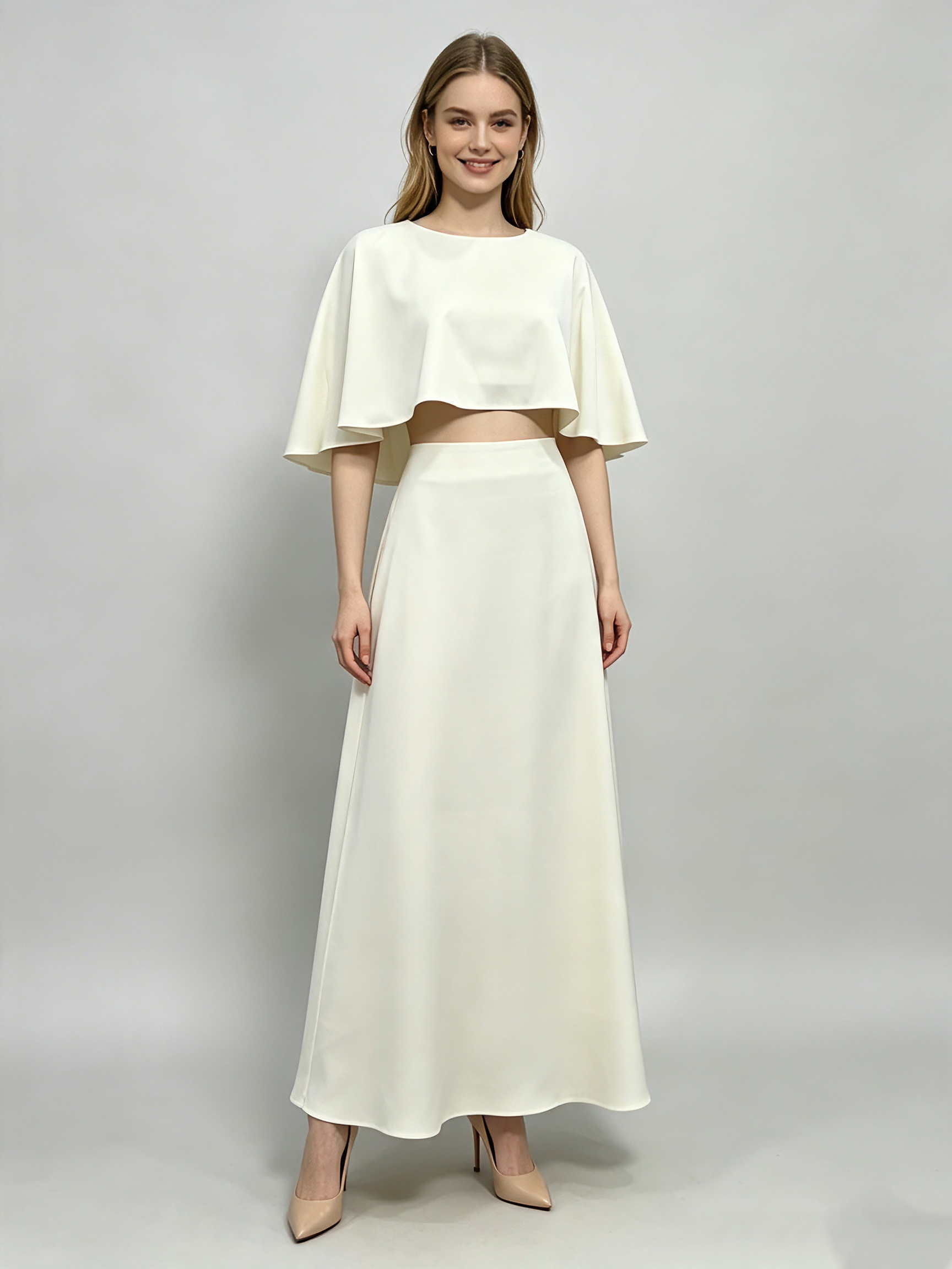 TWOTWINSTYLE Round Neck Cape Crop Top High Waist Skirt Elegant Set