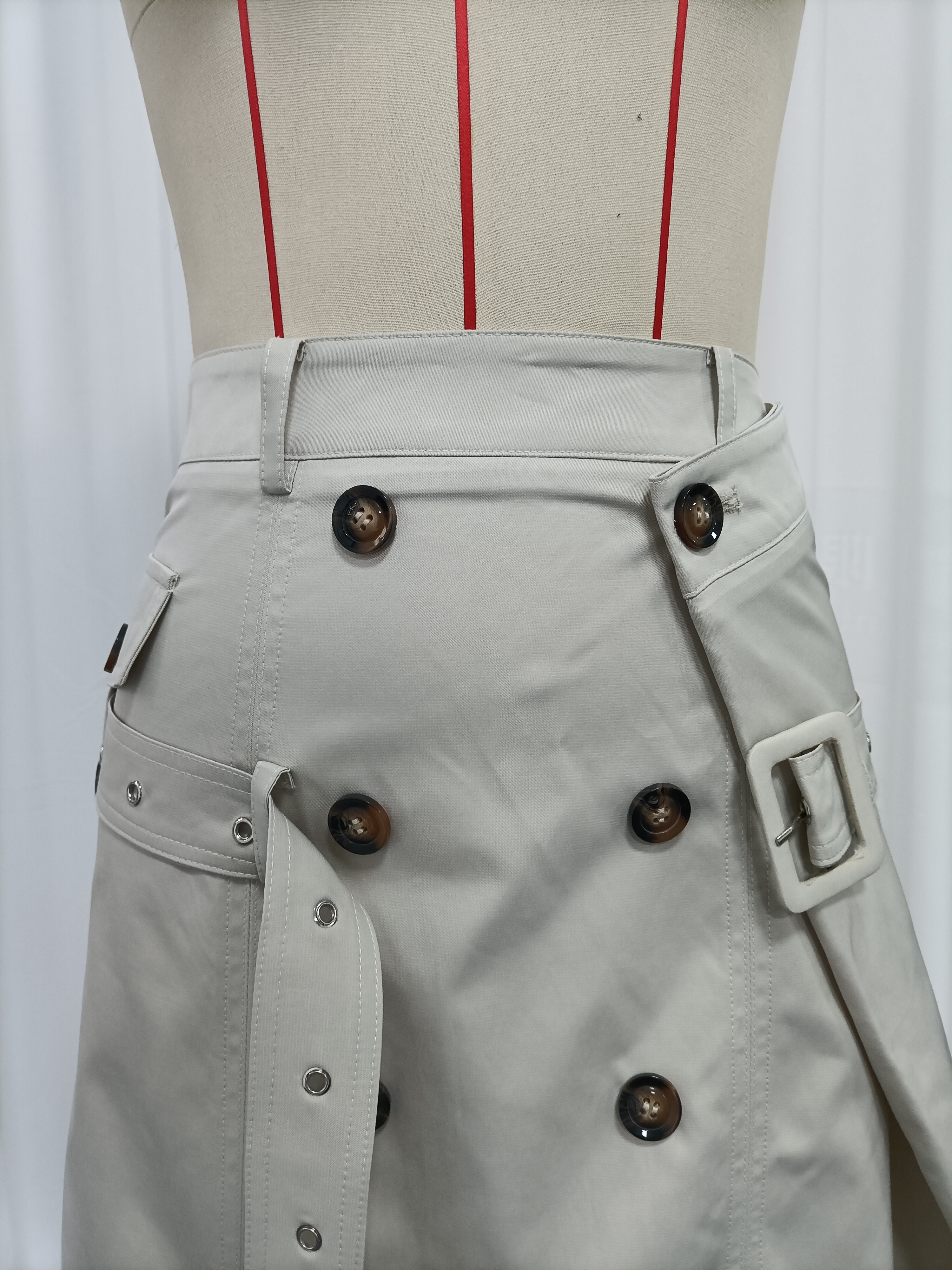 TWOTWINSTYLE High Waist Spliced Double Breasted Belt Fashion Skirt