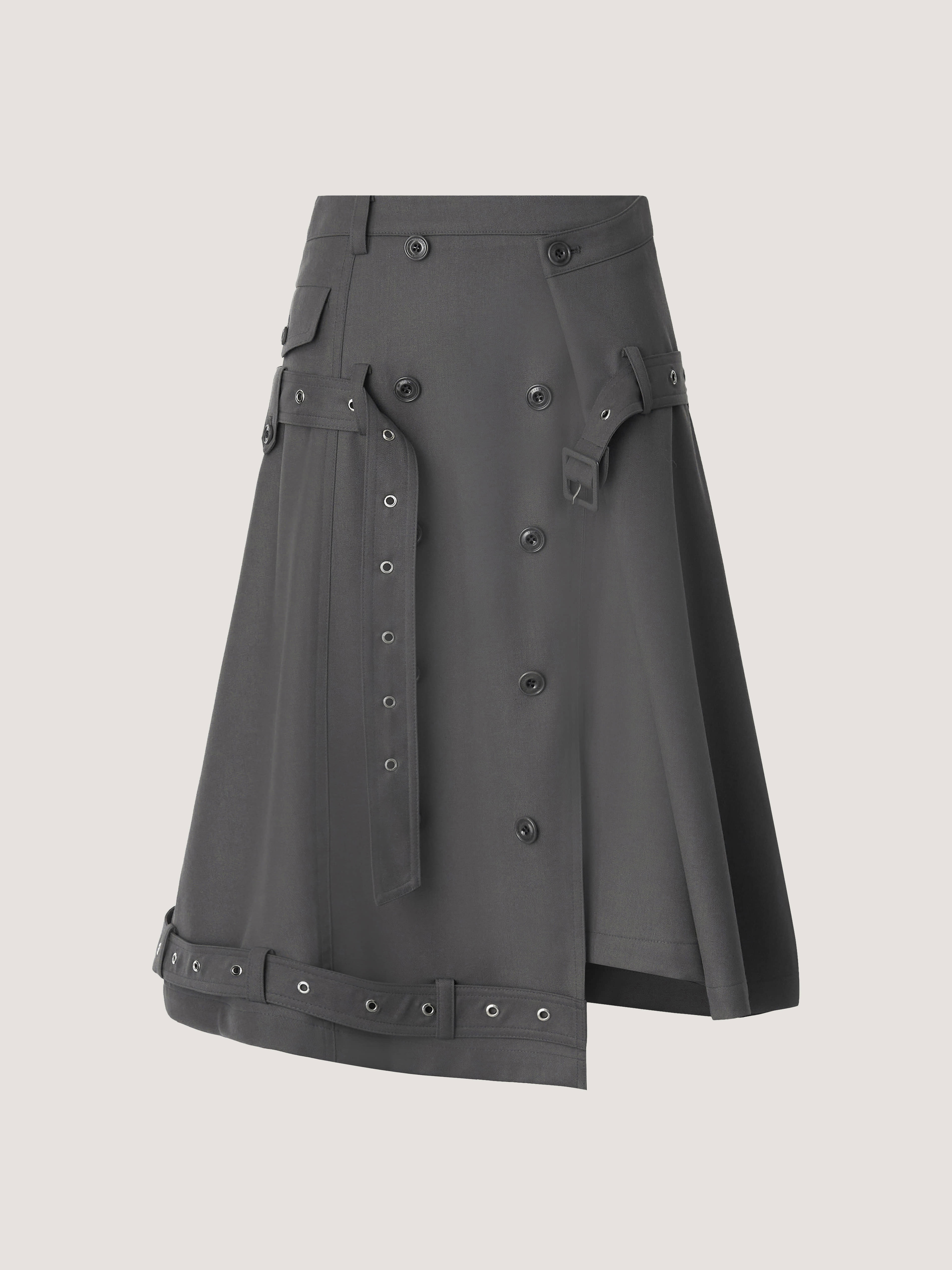 TWOTWINSTYLE High Waist Spliced Double Breasted Belt Fashion Skirt