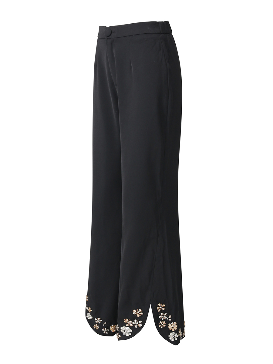 TWOTWINSTYLE Lapel Patchwork Diamond Long Sleeve Loose Pants Temperament Set
