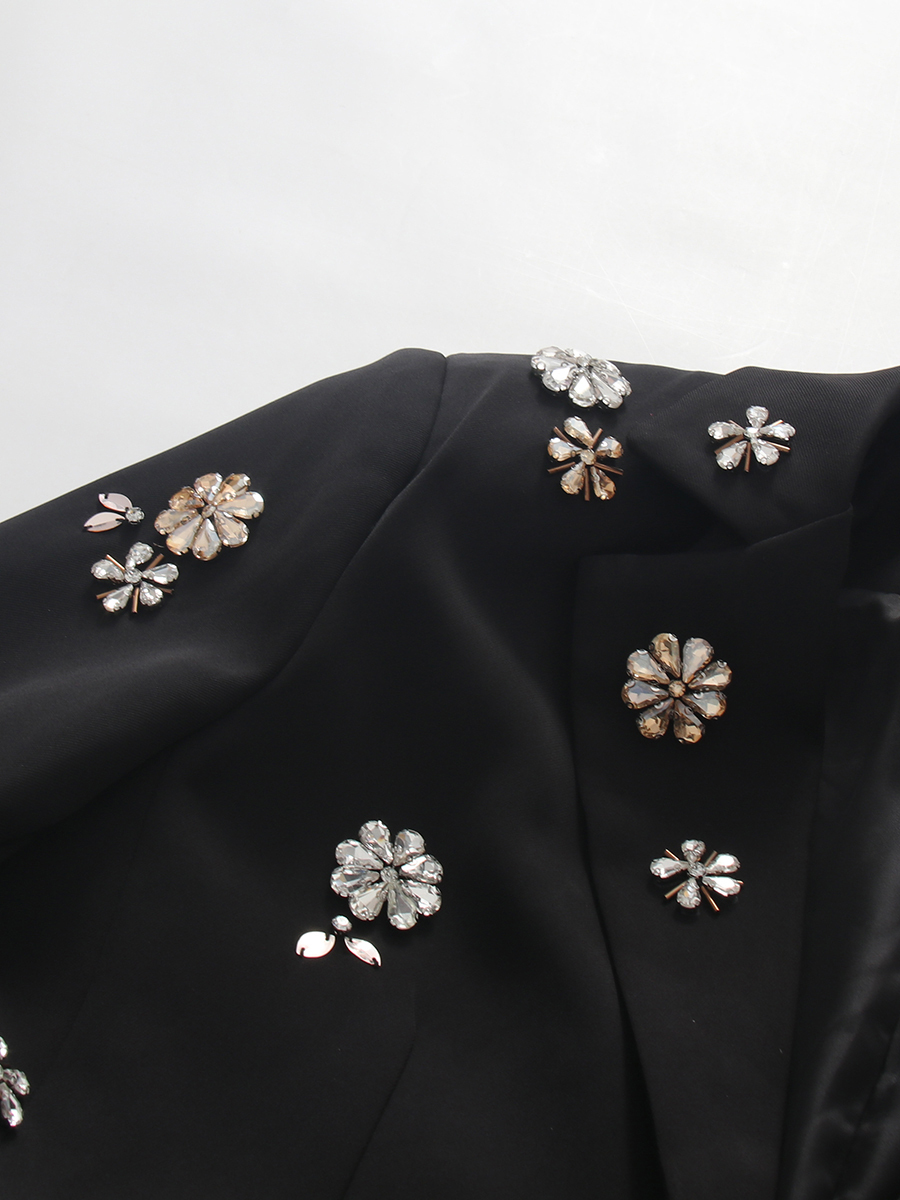 TWOTWINSTYLE Lapel Patchwork Diamond Long Sleeve Loose Pants Temperament Set
