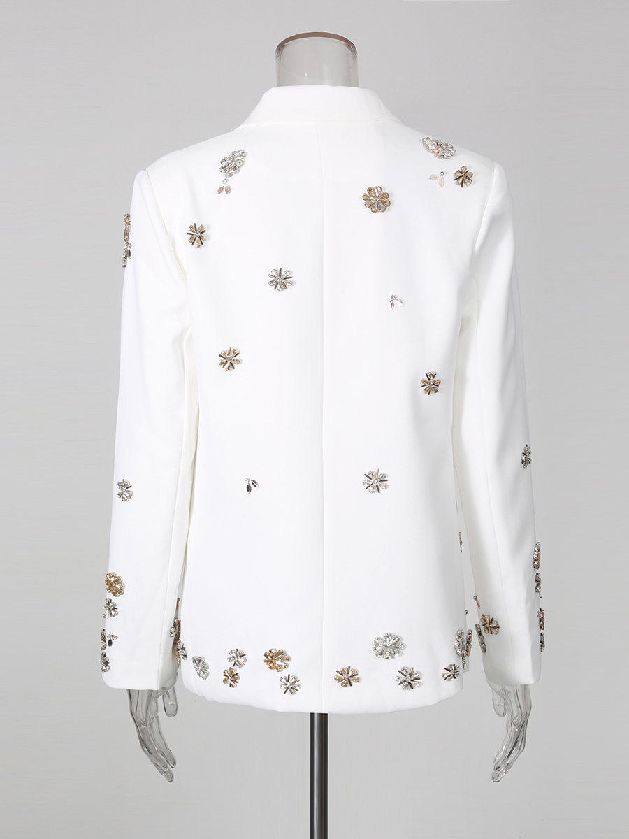 TWOTWINSTYLE Lapel Patchwork Diamond Long Sleeve Loose Pants Temperament Set
