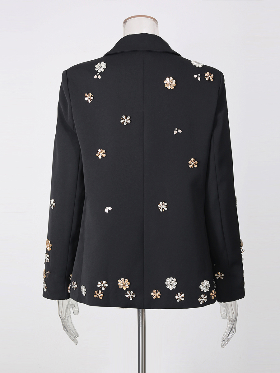 TWOTWINSTYLE Lapel Patchwork Diamond Long Sleeve Loose Pants Temperament Set