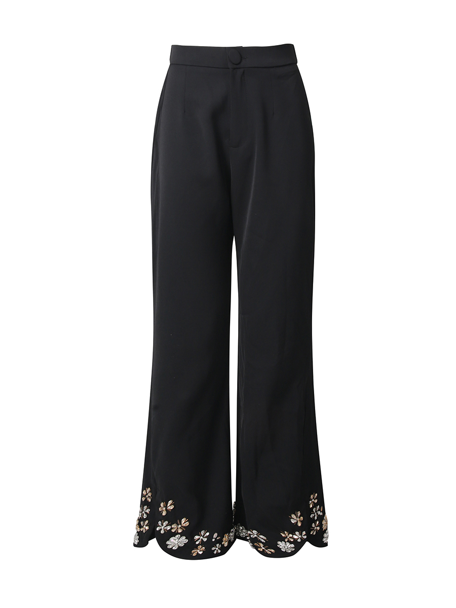 TWOTWINSTYLE Lapel Patchwork Diamond Long Sleeve Loose Pants Temperament Set