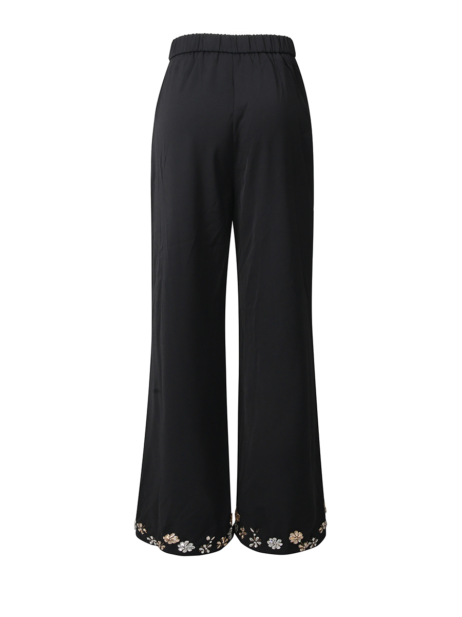 TWOTWINSTYLE Lapel Patchwork Diamond Long Sleeve Loose Pants Temperament Set