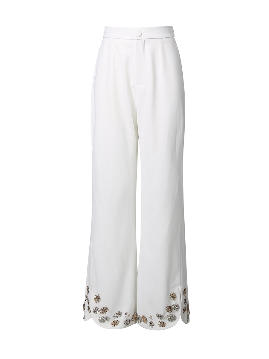TWOTWINSTYLE Lapel Patchwork Diamond Long Sleeve Loose Pants Temperament Set