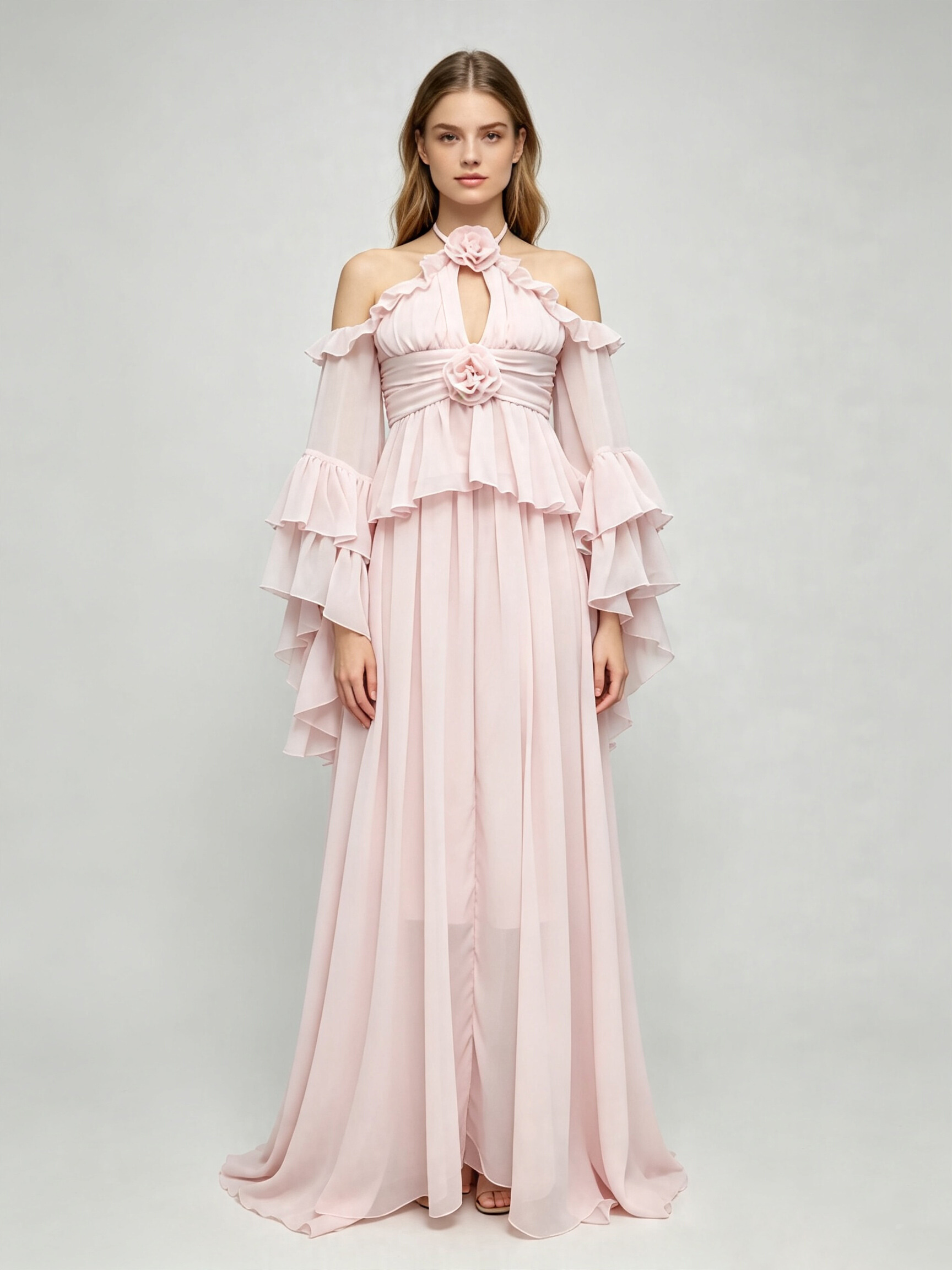 TWOTWINSTYLE Off Shoulder Spliced Flower Ruffles Elegant Dress