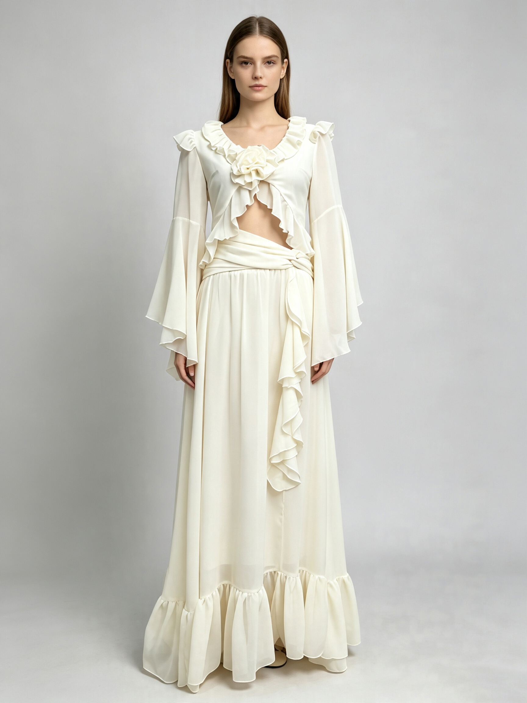 TWOTWINSTYLE Round Neck Long Sleeve Crop Top High Waist Fashion Dress