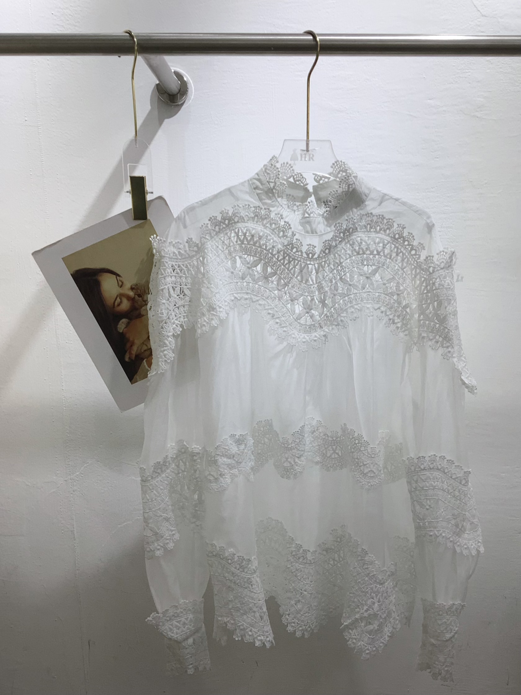 TWOTWINSTYLE Stand Collar Hollow Out Spliced Lace Vintage Shirt