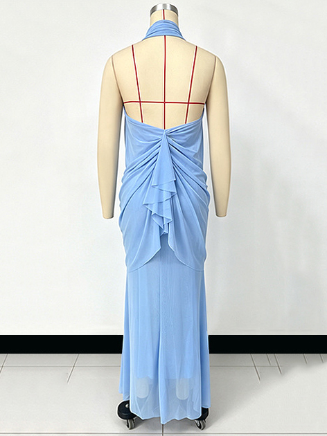 TWOTWINSTYLE Patchwork Metal Butterfly Pleated Elegant Halter Neck Dress