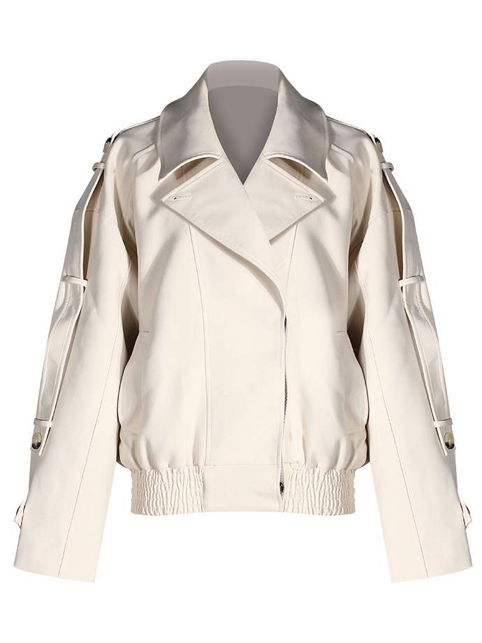 TWOTWINSTYLE Lapel Elastic Hem Patchwork Button Casual Jacket
