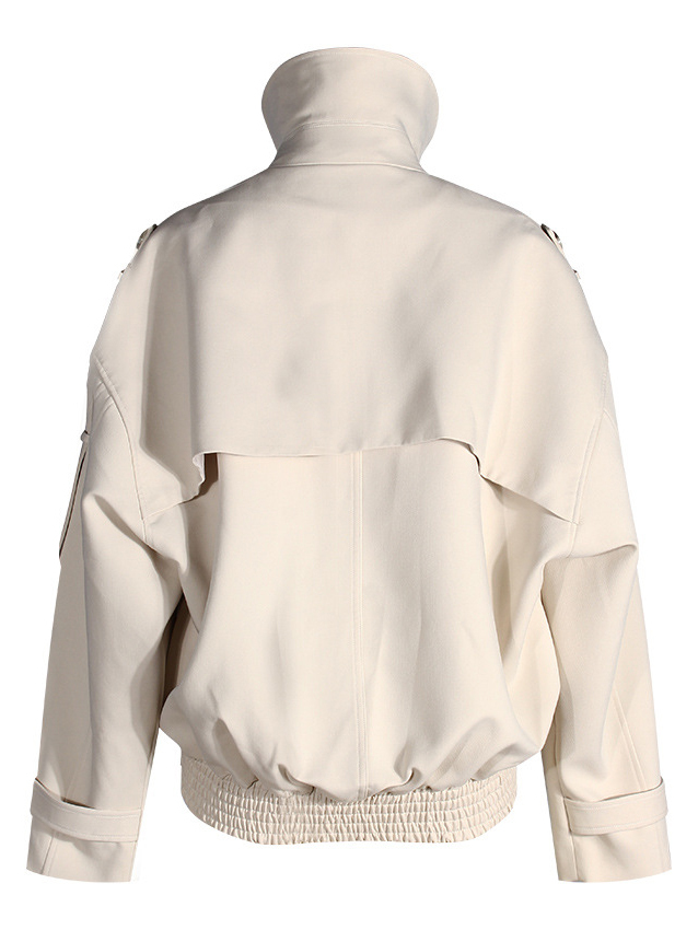 TWOTWINSTYLE Lapel Elastic Hem Patchwork Button Casual Jacket