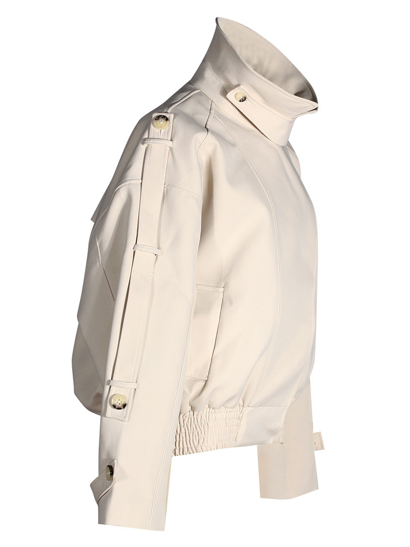 TWOTWINSTYLE Lapel Elastic Hem Patchwork Button Casual Jacket