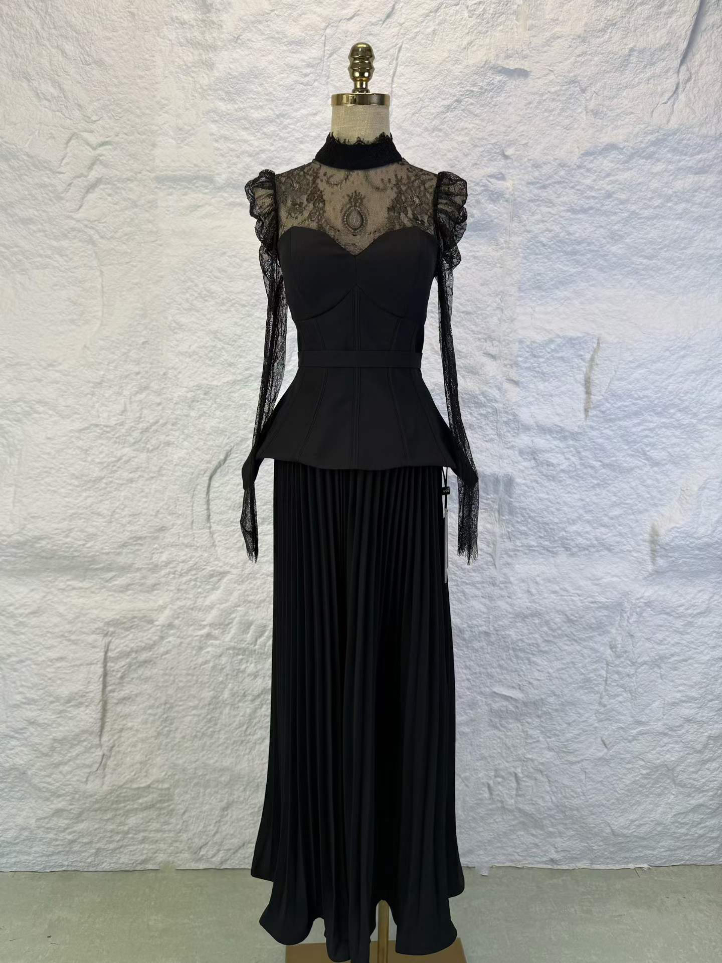 TWOTWINSTYLE Patchwork Lace Long Sleeve Tunic Ruched Design Dress