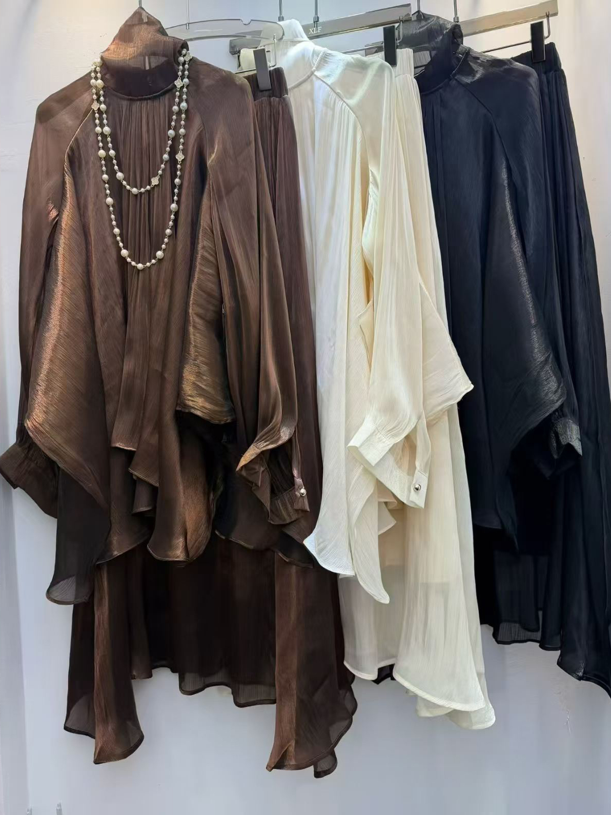 TWOTWINSTYLE Stand Collar Irregular Hem Top Lose Ruched Skirt Vintage Dress