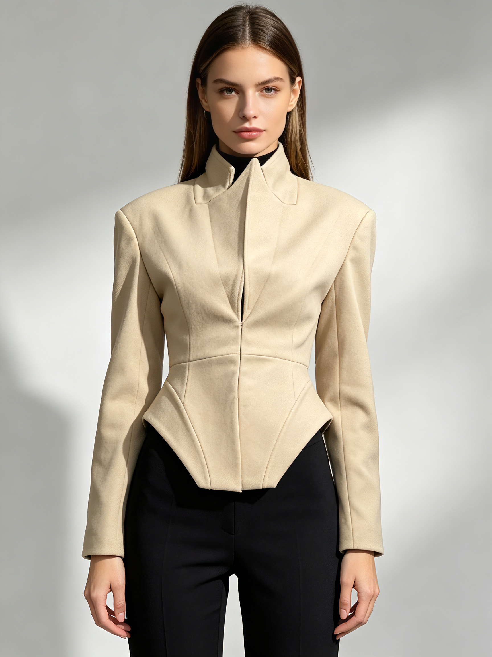 TWOTWINSTYLE Stand Collar Long Sleeve Tunic Irregular Hem Design Jacket