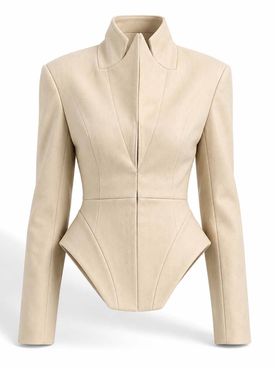 TWOTWINSTYLE Stand Collar Long Sleeve Tunic Irregular Hem Design Jacket