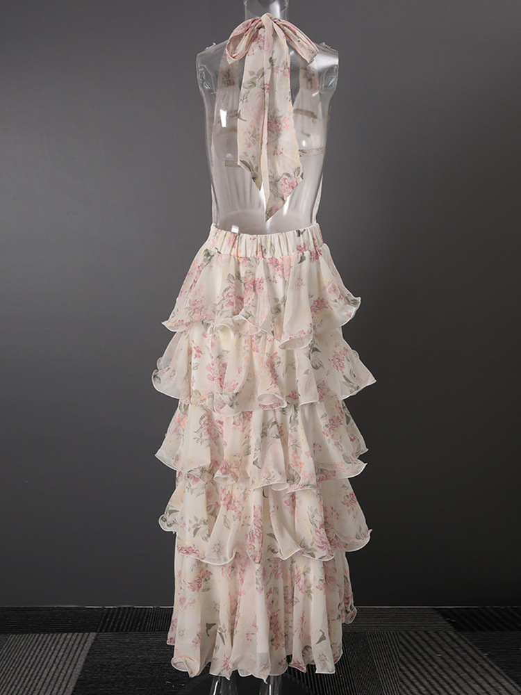 TWOTWINSTYLE Backless Tunic Spliced Print Ruffles Elegant Dress
