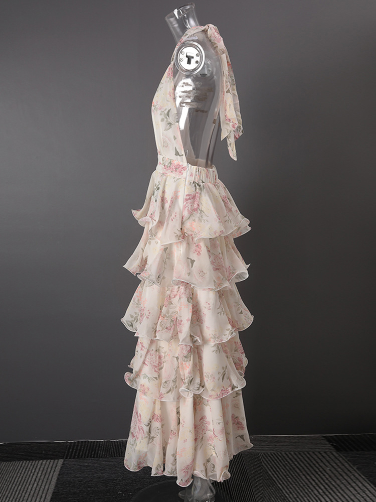 TWOTWINSTYLE Backless Tunic Spliced Print Ruffles Elegant Dress
