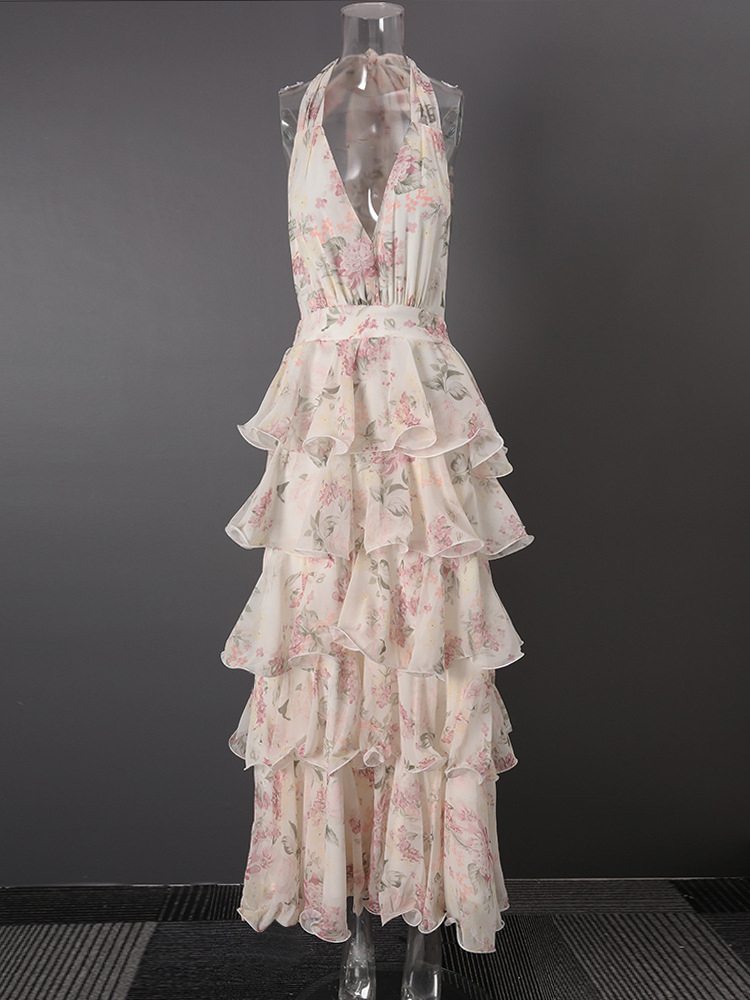 TWOTWINSTYLE Backless Tunic Spliced Print Ruffles Elegant Dress