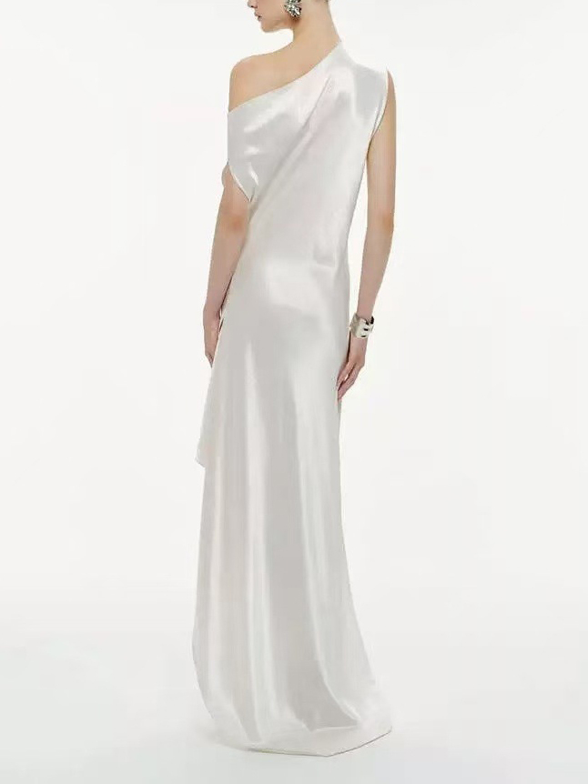 TWOTWINSTYLE Off Shoulder Side Split Ruched Irregular Hem Fashion Dress