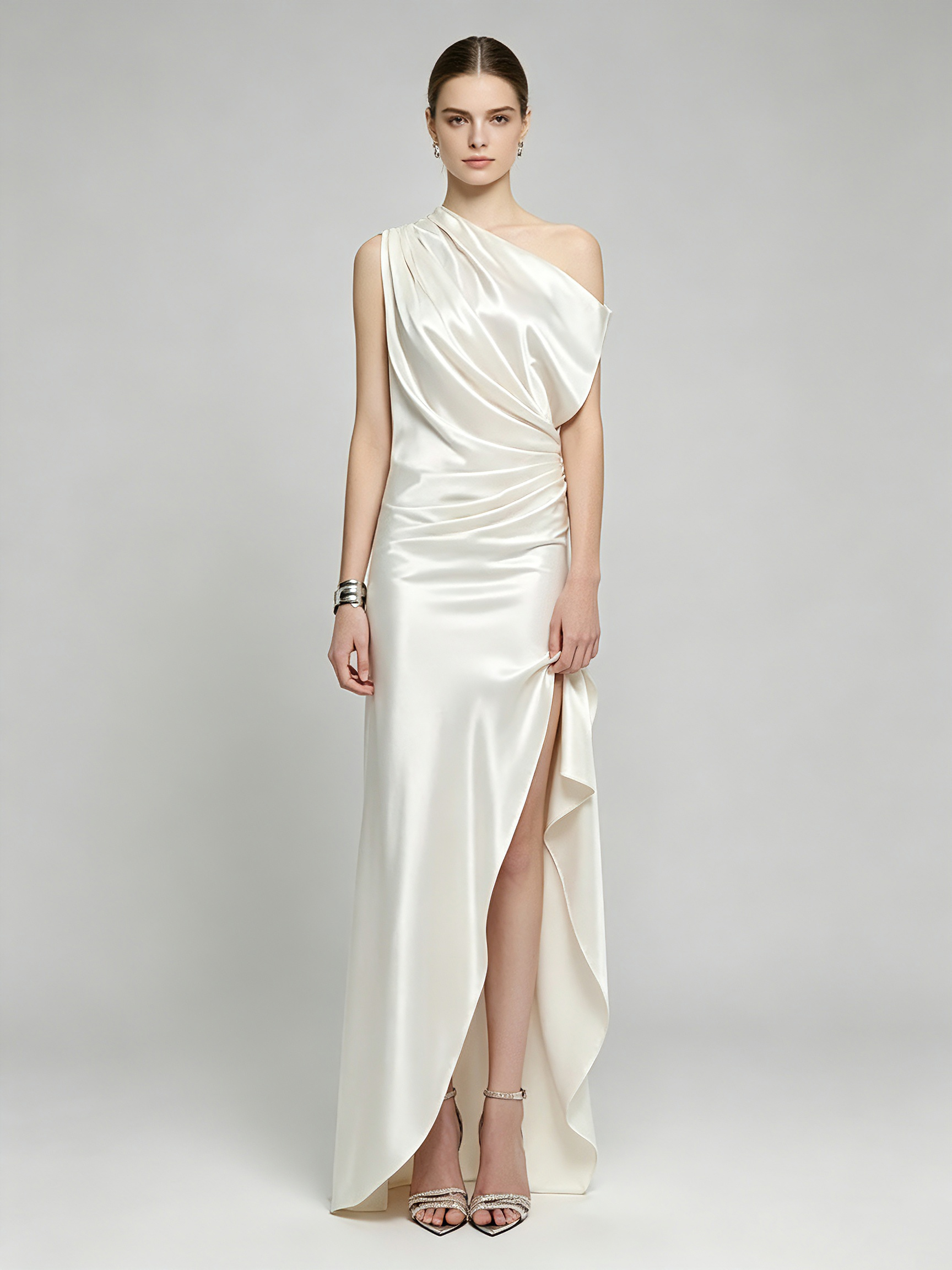 TWOTWINSTYLE Off Shoulder Side Split Ruched Irregular Hem Fashion Dress