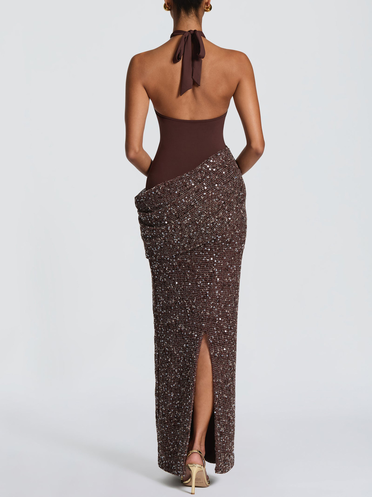 TWOTWINSTYLE Patchwork Sequins Tunic Vintage Halter Neck Dress