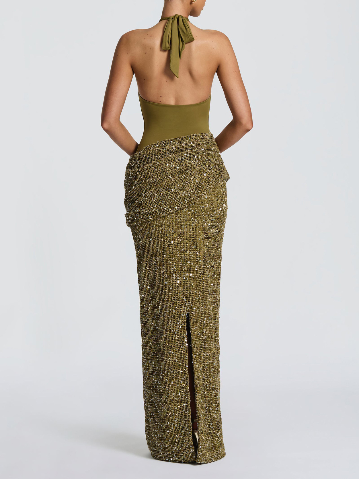 TWOTWINSTYLE Patchwork Sequins Tunic Vintage Halter Neck Dress