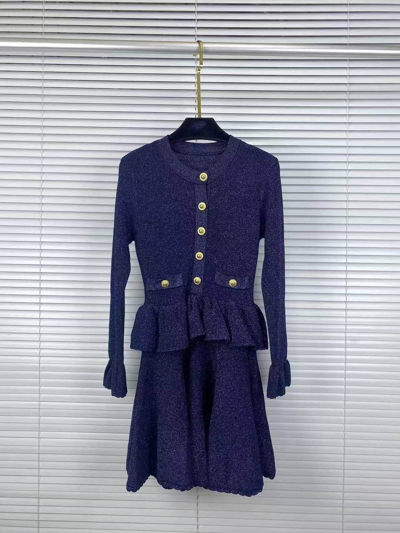 TWOTWINSTYLE Round Neck Long Sleeve Spliced Button Chic Dress