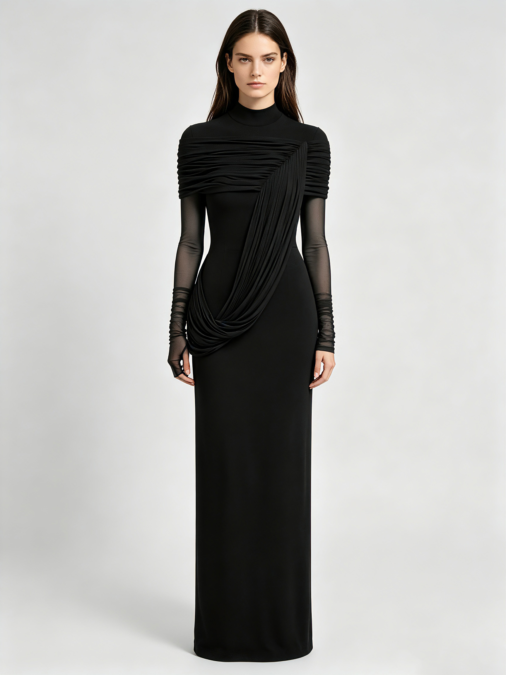 TWOTWINSTYLE Stand Collar Long Sleeve Patchwork Lace Up Pleated Vintage Dress