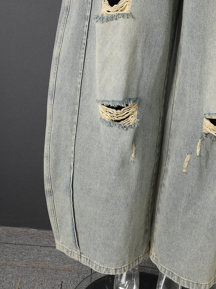 TWOTWINSTYLE Deconstructed Layer Waist Ripped Street Style Jeans