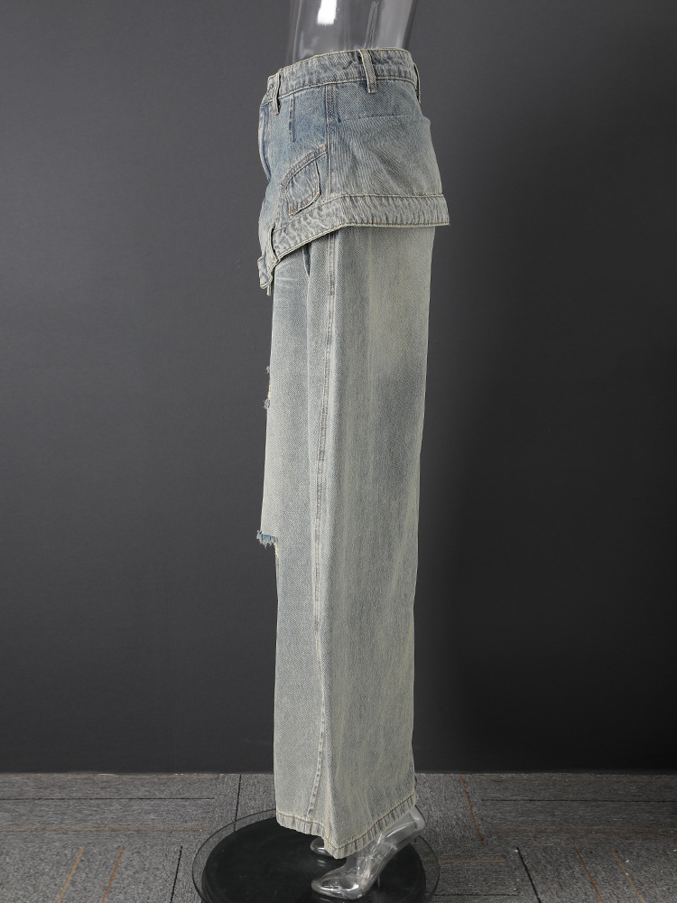 TWOTWINSTYLE Deconstructed Layer Waist Ripped Street Style Jeans