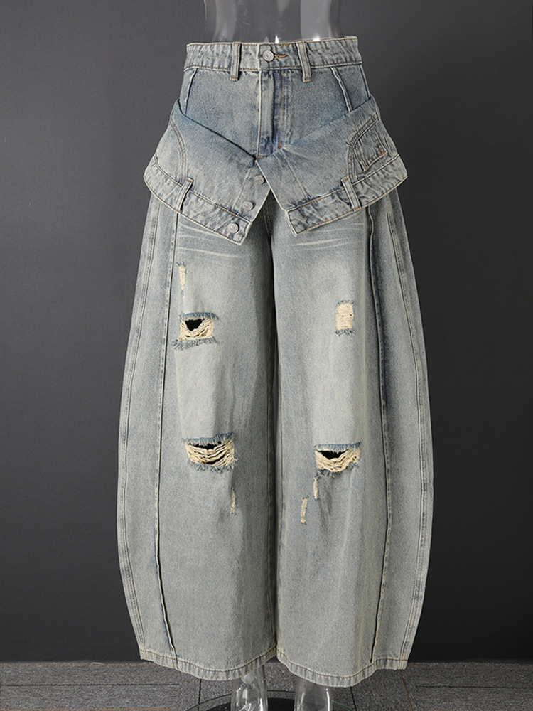 TWOTWINSTYLE Deconstructed Layer Waist Ripped Street Style Jeans