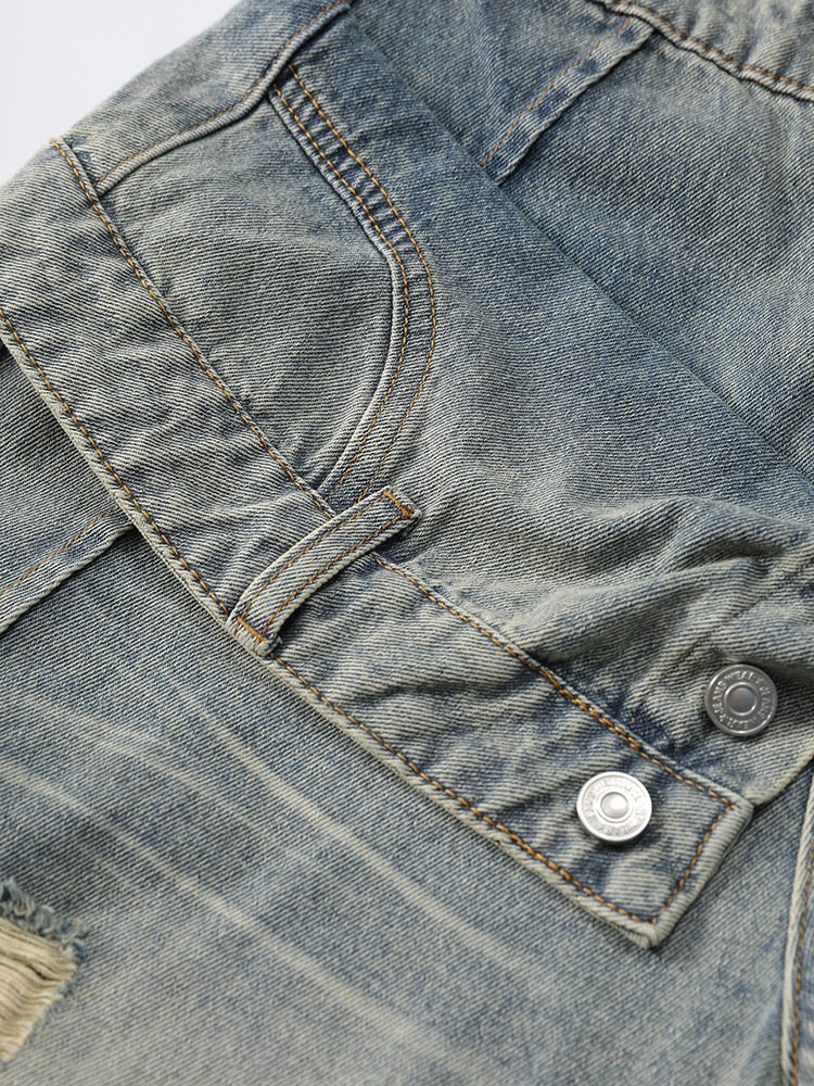TWOTWINSTYLE Deconstructed Layer Waist Ripped Street Style Jeans