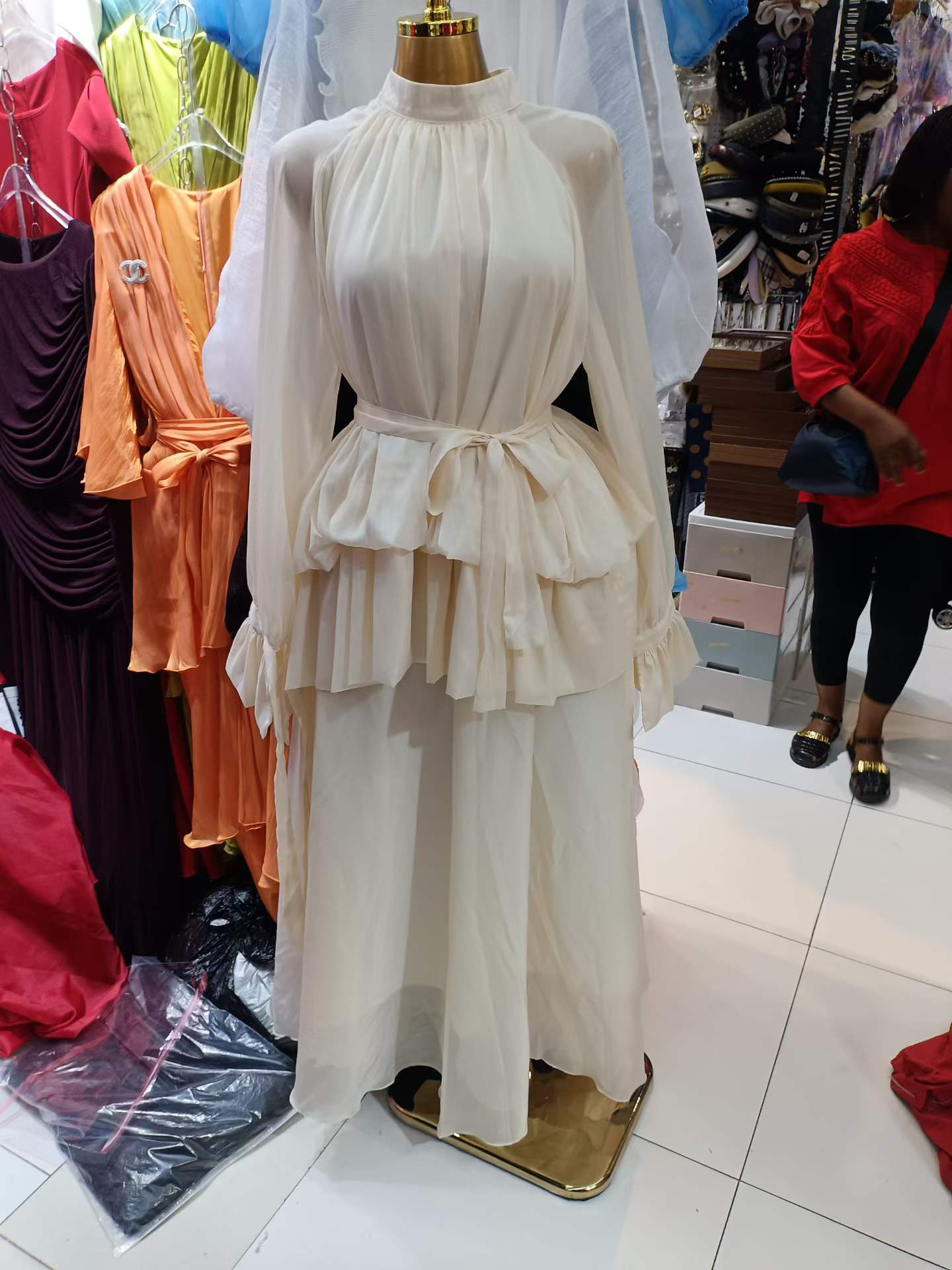 TWOTWINSTYLE Stand Collar Bell Sleeve Tunic Minimalist Dress