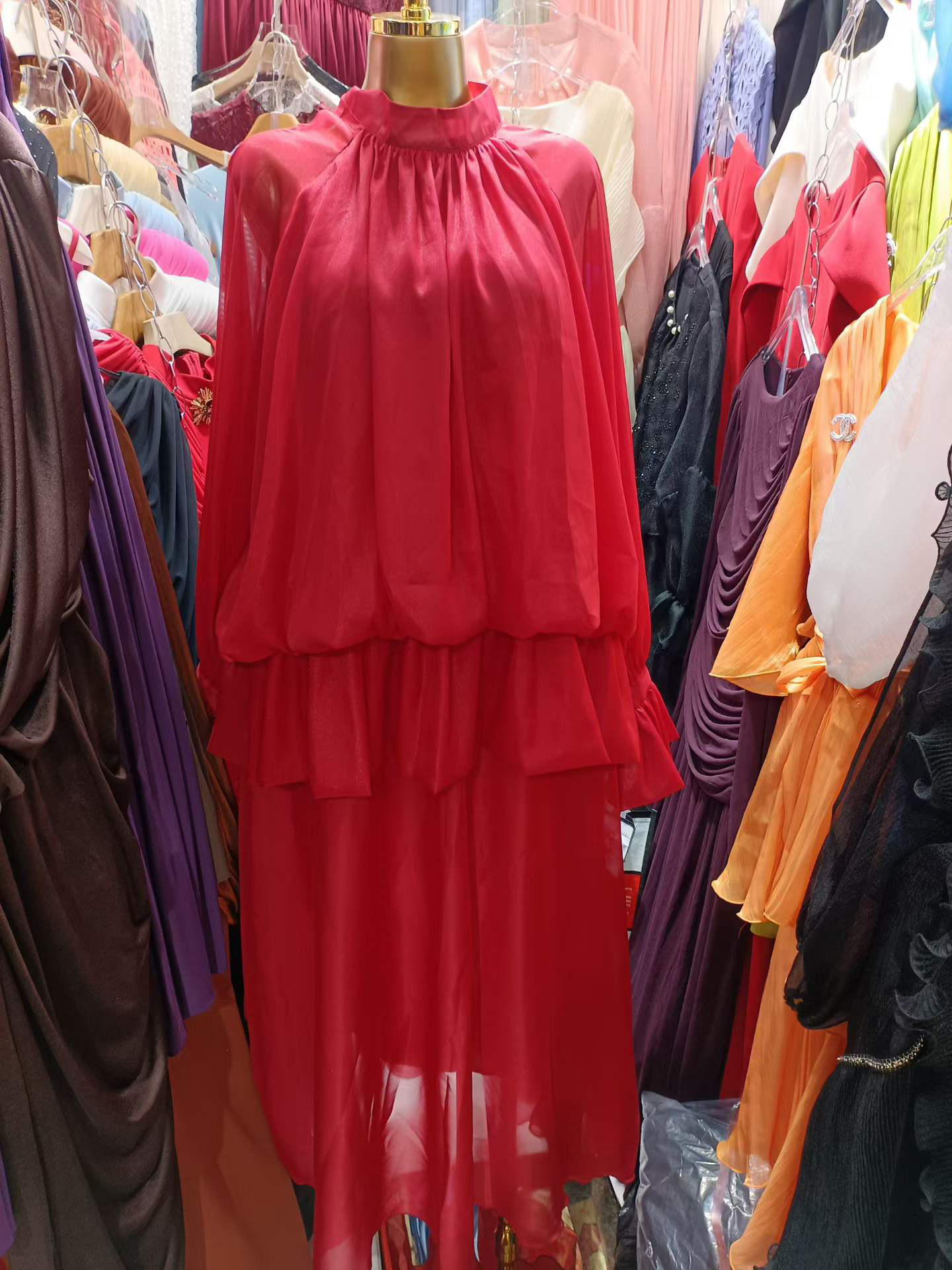 TWOTWINSTYLE Stand Collar Bell Sleeve Tunic Minimalist Dress