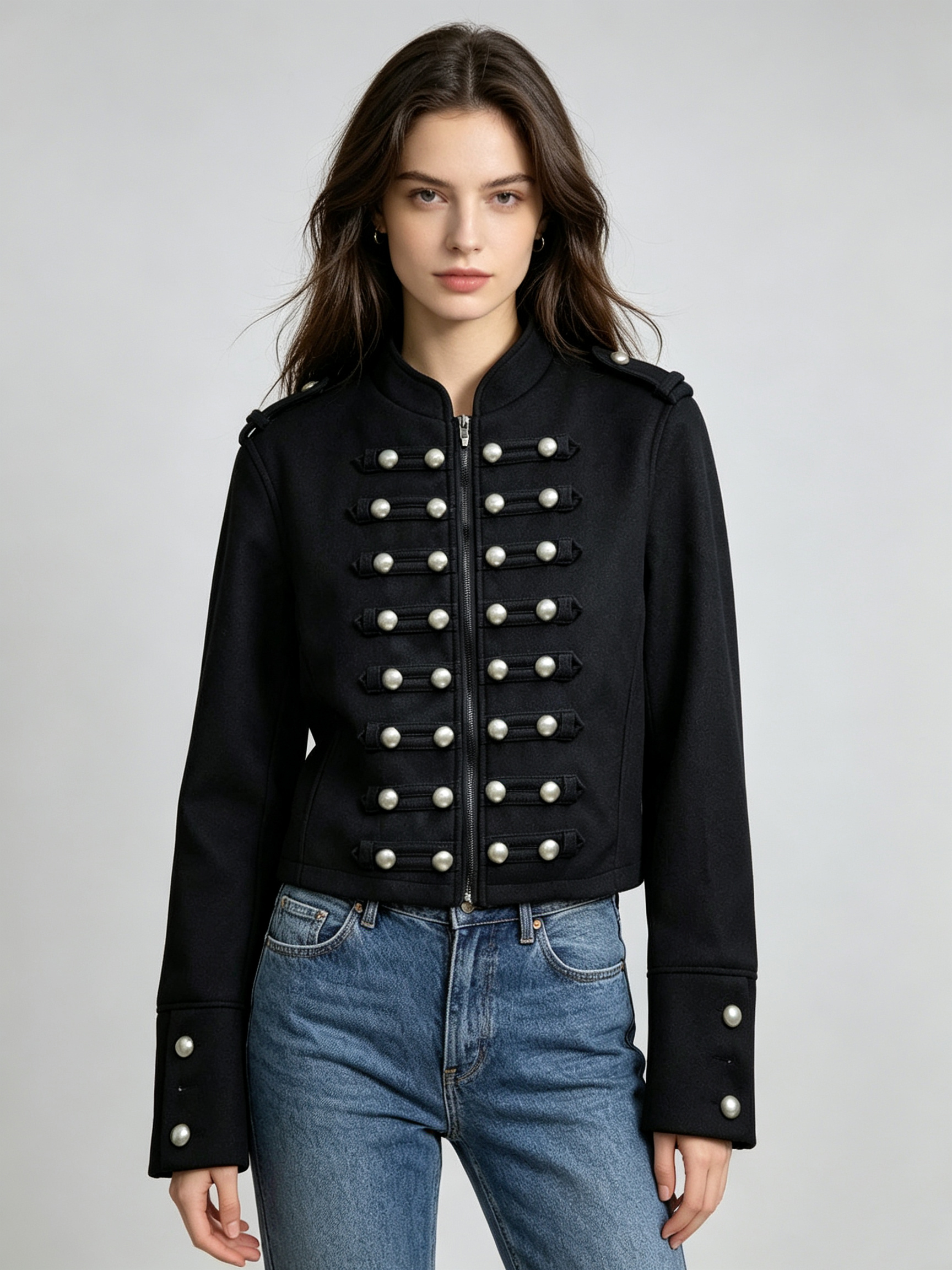 TWOTWINSTYLE Stand Collar Long Sleeve Spliced Zipper Design Jacket