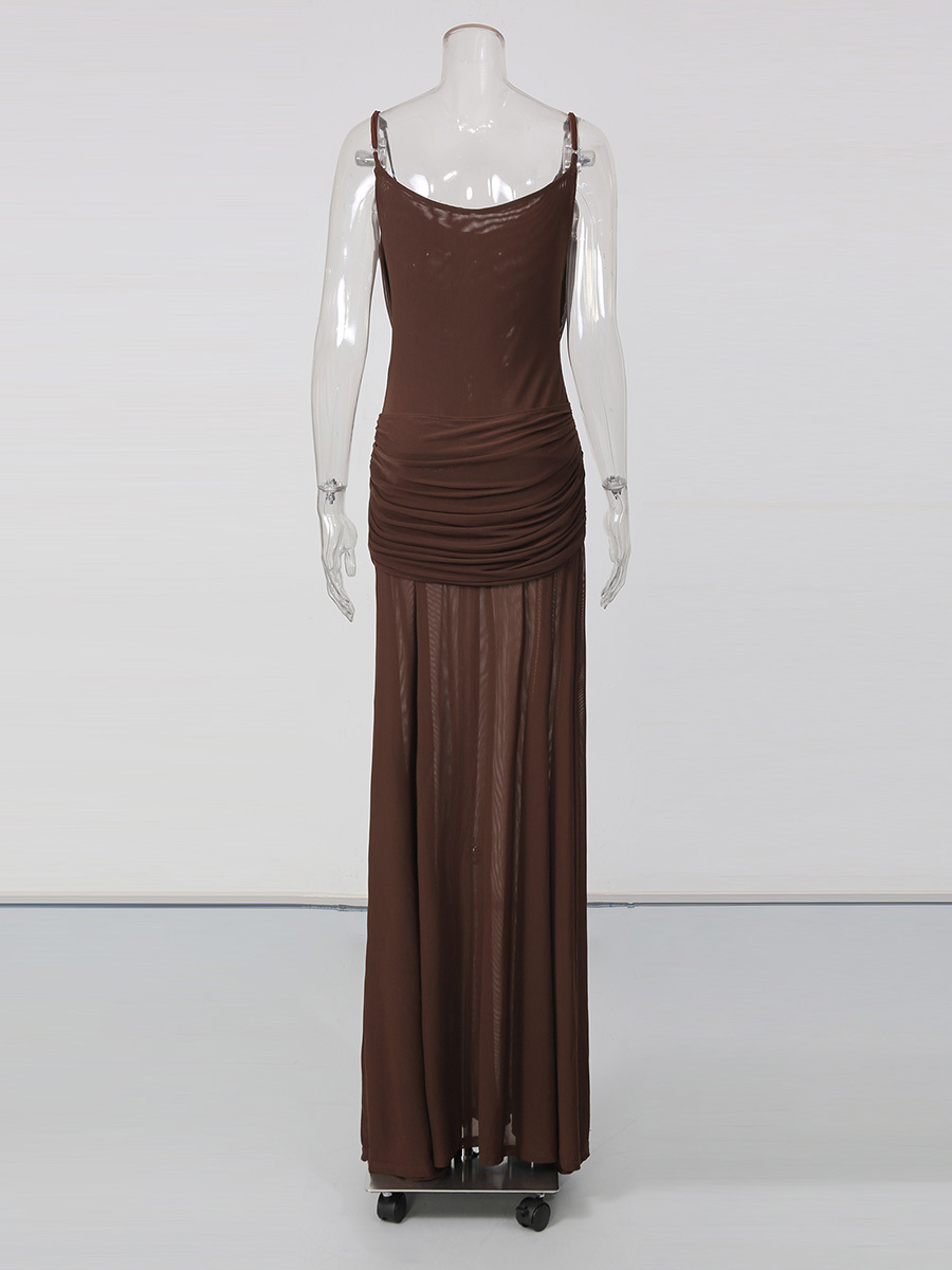 TWOTWINSTYLE Spliced Metal Mesh Ruched Fashion Dress