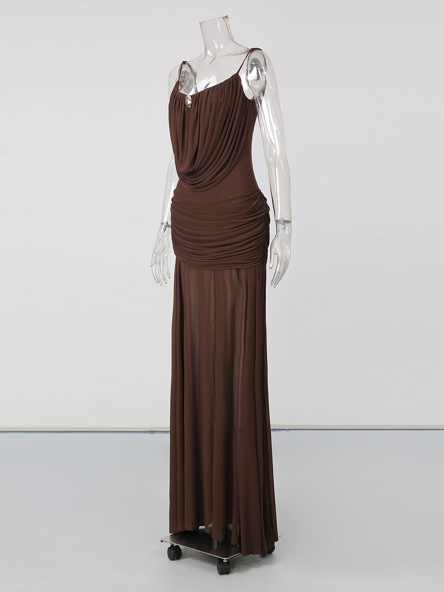 TWOTWINSTYLE Spliced Metal Mesh Ruched Fashion Dress