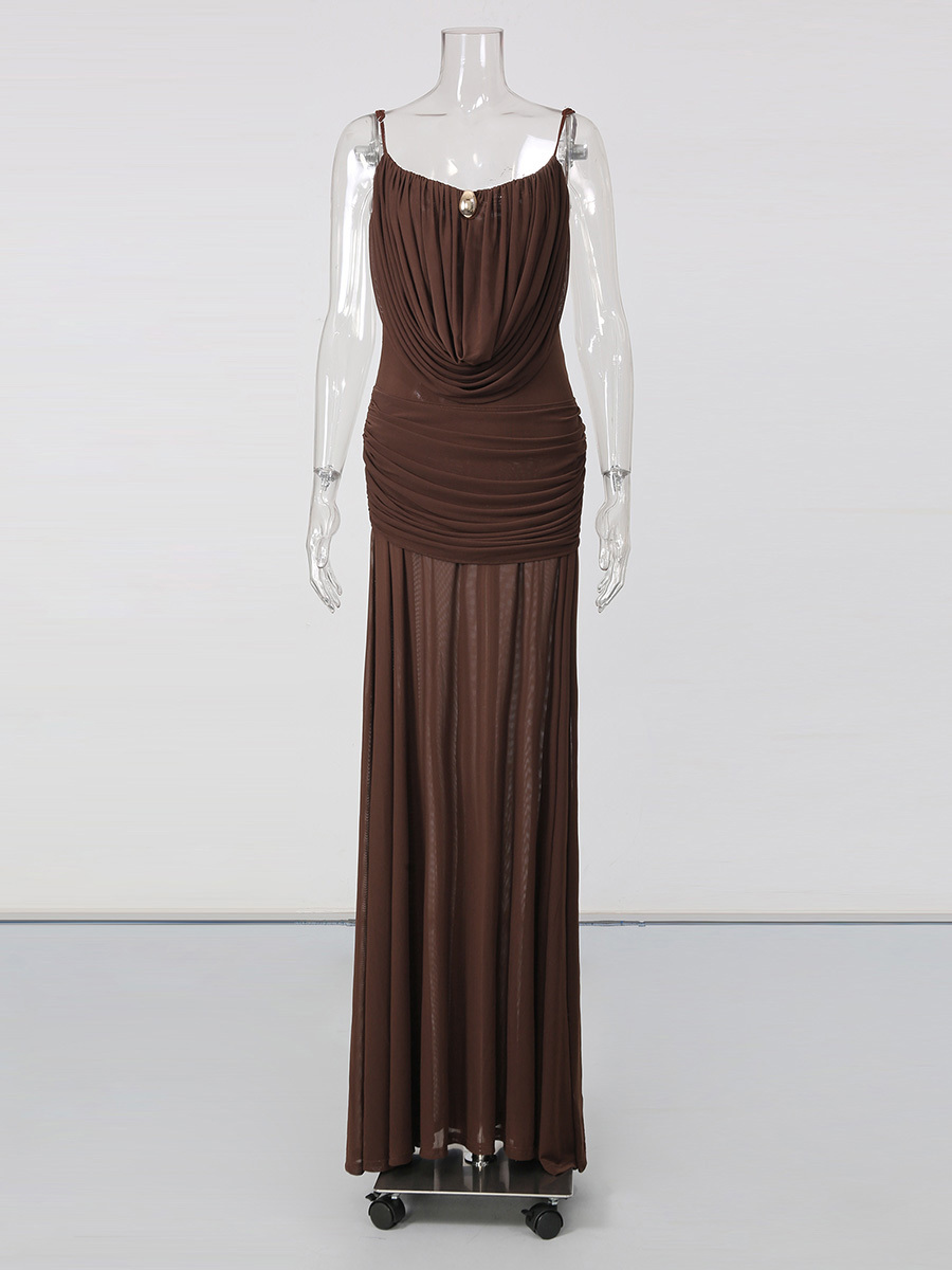 TWOTWINSTYLE Spliced Metal Mesh Ruched Fashion Dress