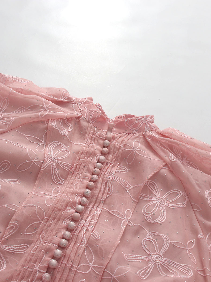 TWOTWINSTYLE Stand Collar Patchwork Lace Up Elegant Dress