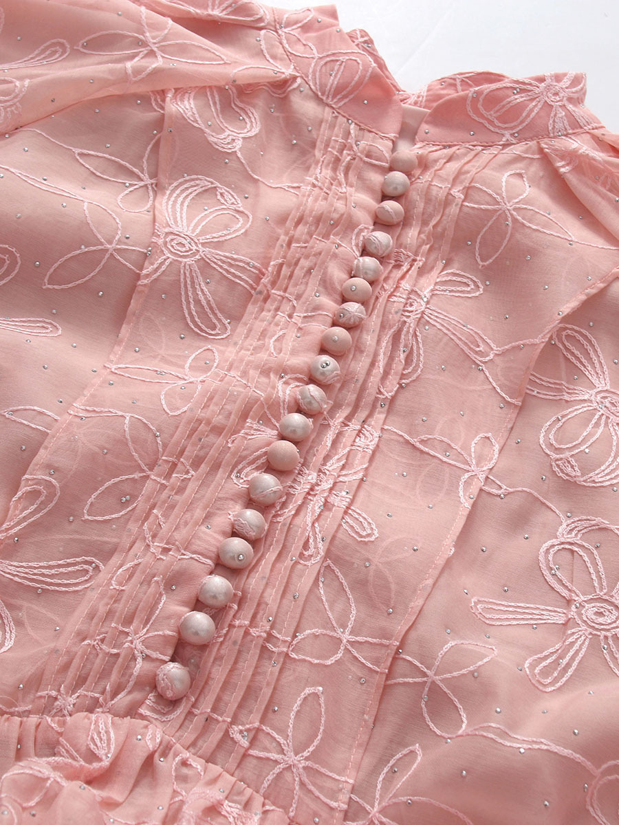 TWOTWINSTYLE Stand Collar Patchwork Lace Up Elegant Dress