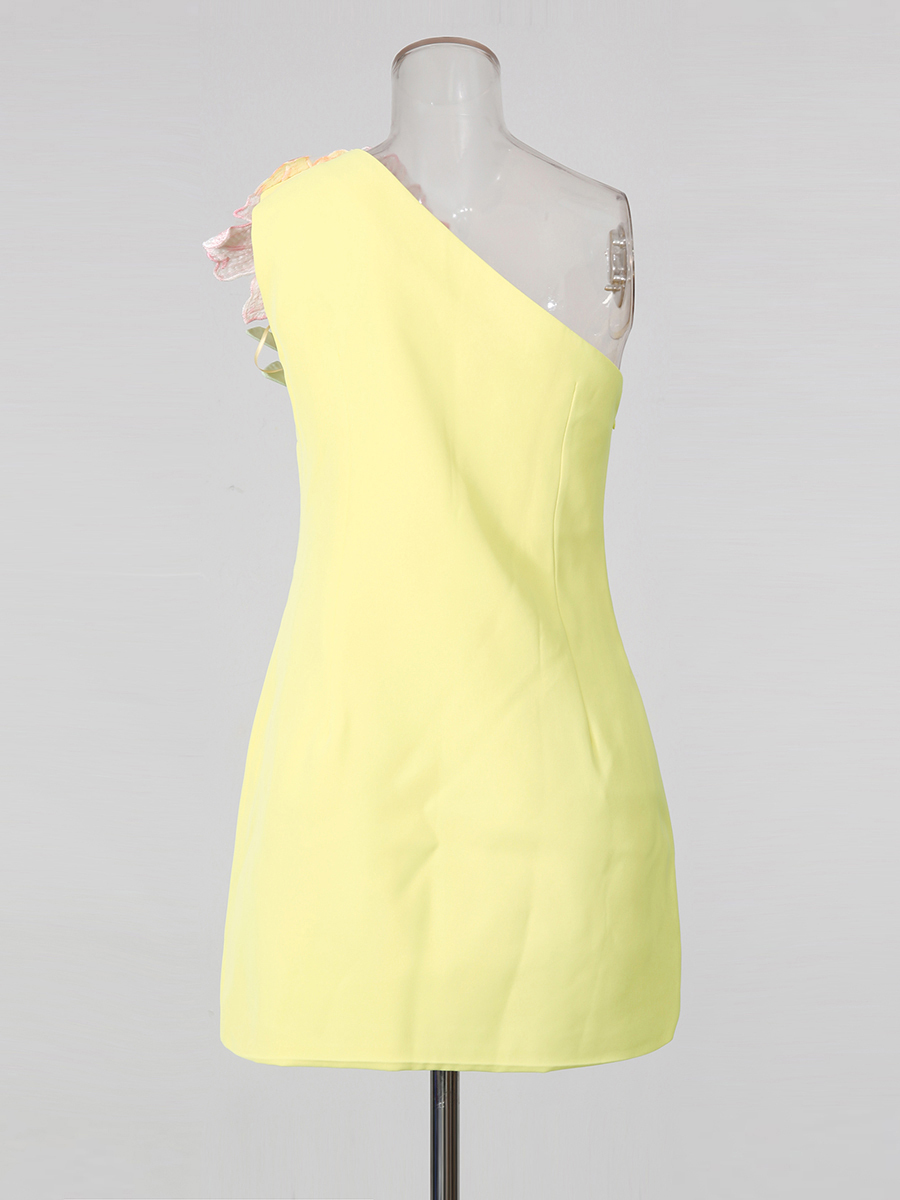 TWOTWINSTYLE Off One Shoulder Tunic Spliced Appliques Chic Dress