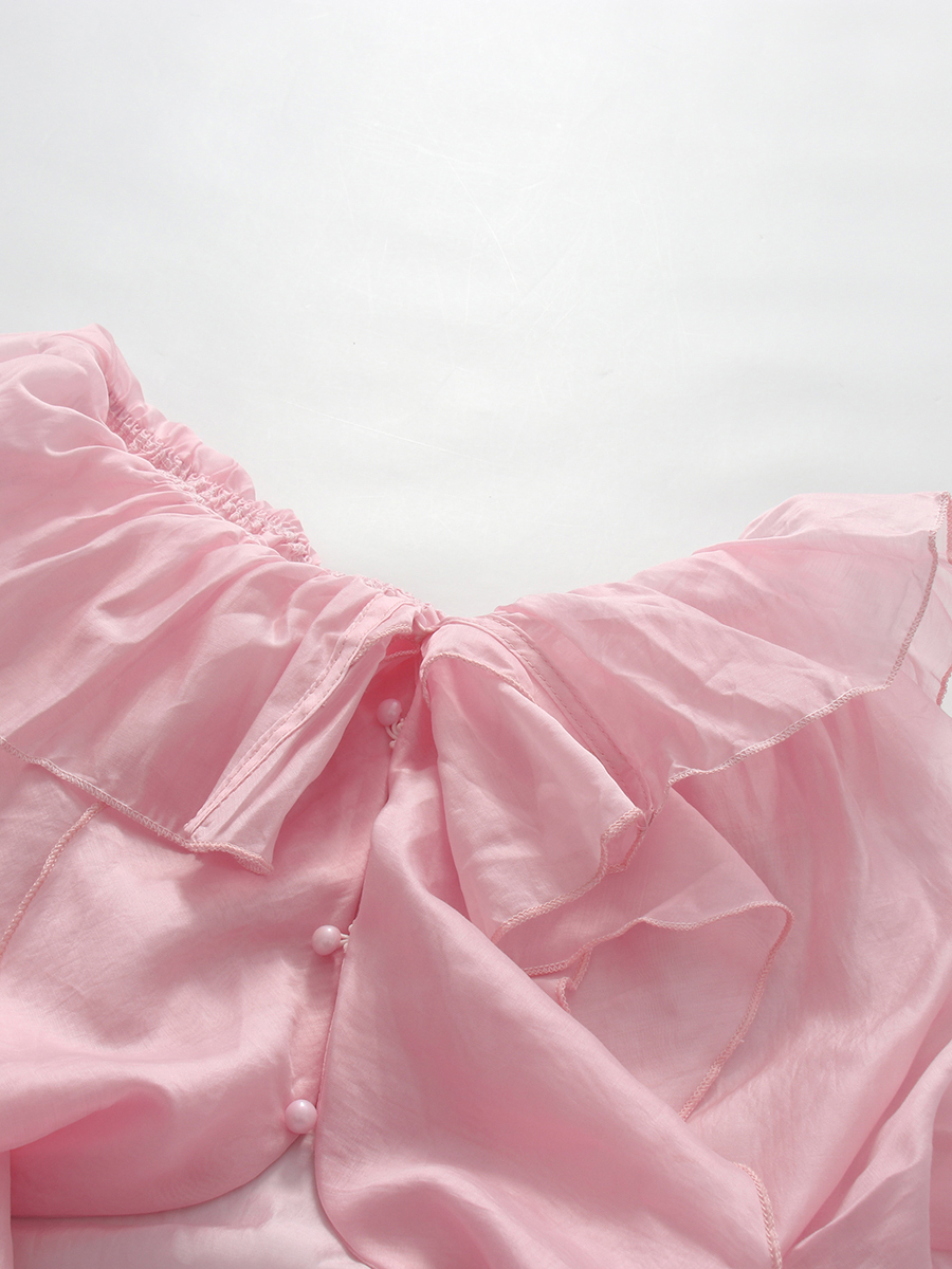 TWOTWINSTYLE V Neck Bell Sleeve Patchwork Ruffles Chic Shirt